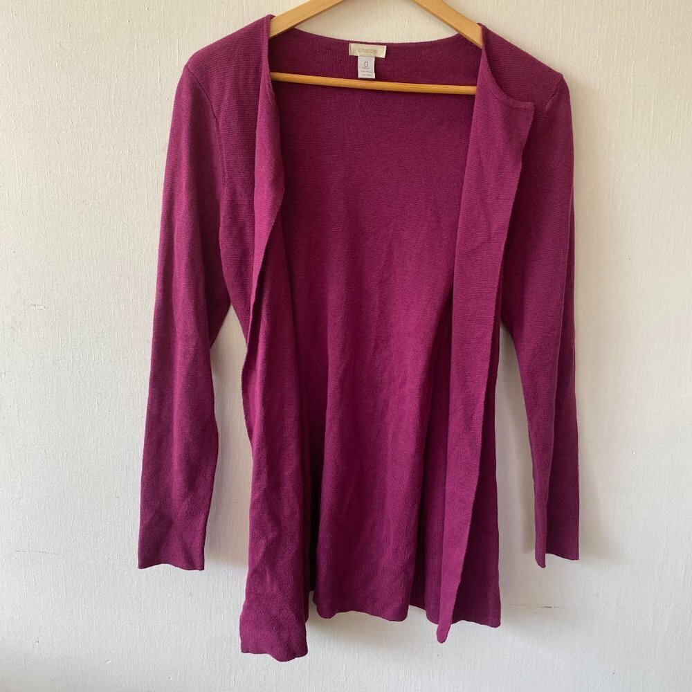 Chicos Long Line Cardigan Womens Size XS Chicos 0 Purple Tie Cottage Fairy